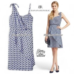 Banana Republic NWT tie shoulder blue geo print dress *shop@iamwarrior